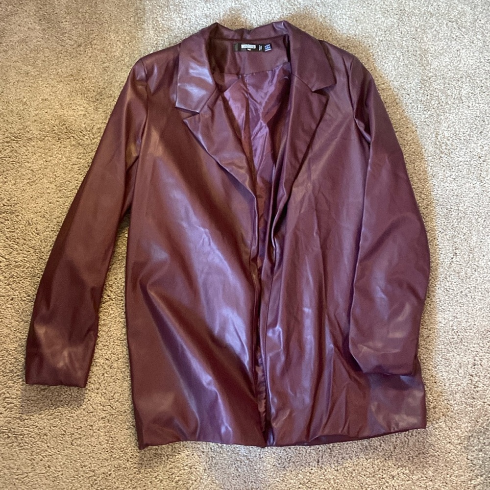 Burgundy faux leather coat